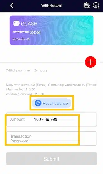 Step 1: Enter the withdrawal amount and enter the transaction password.