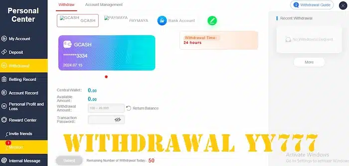 Withdrawal YY777